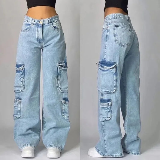 Y2K Baggy Jeans Womens New Multi-pocket Washed Vintage Jeans Harajuku Oversized Denim Pants High Waist Wide Leg Pants Trousers