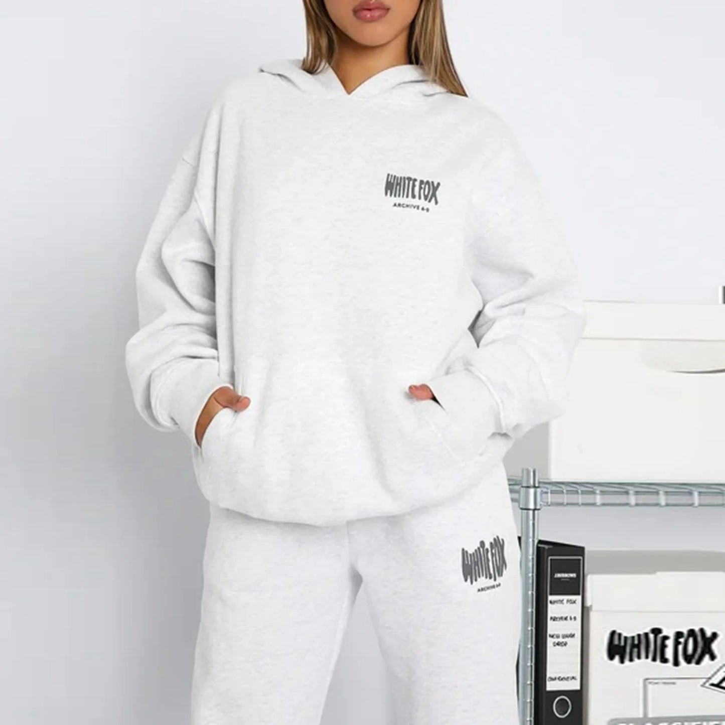 White Fox Letter Printed Two-piece Hooded Sportswear Set Hoodies and High Waist Short Pants Suit Spring Casual Loose Fashion Tracksuit