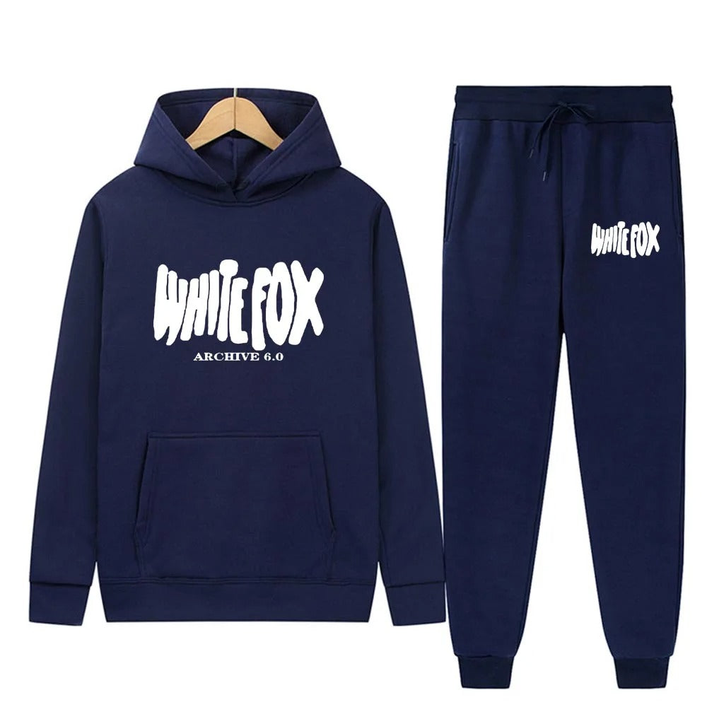 White Fox Autumn and Winter Plus Velvet Fashion Hoodie Street Hip Hop Skateboard Sports Set Casual High Quality Pure Cotton Set