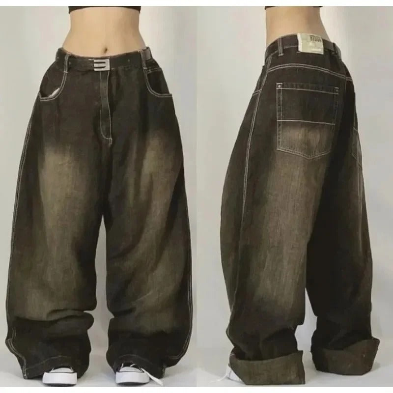 Y2K Baggy Jeans Womens New Multi-pocket Washed Vintage Jeans Harajuku Oversized Denim Pants High Waist Wide Leg Pants Trousers