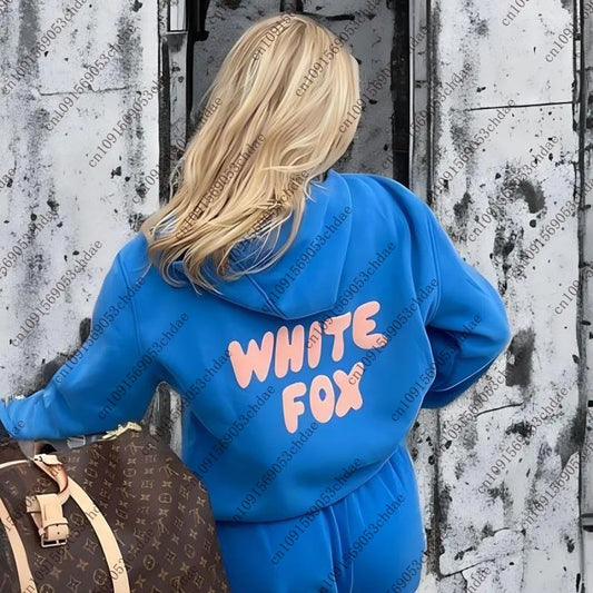 White Fox Women's hoodie set printed with wool letters loose two-piece sports pants