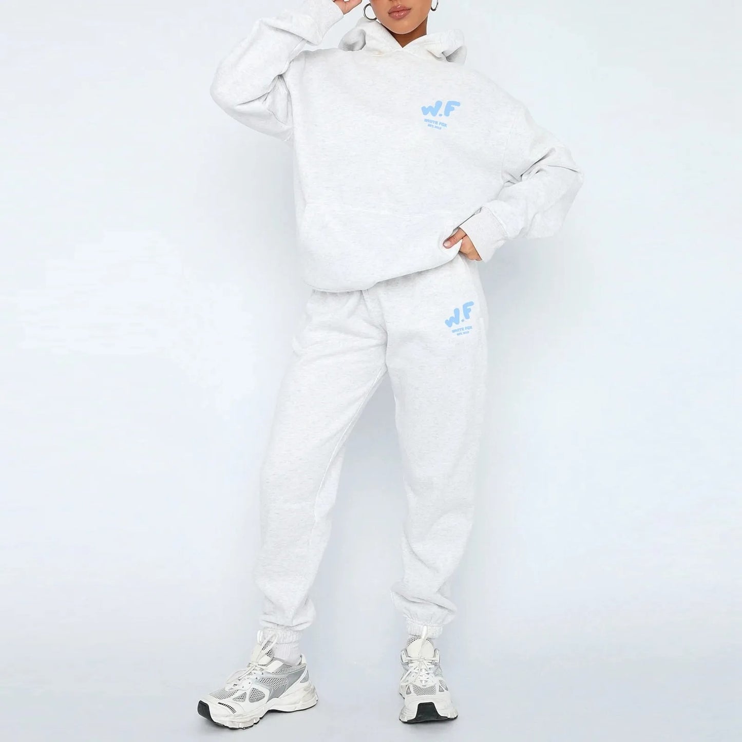 White Fox Letter Printed Two-piece Hooded Sportswear Set Hoodies and High Waist Short Pants Suit Spring Casual Loose Fashion Tracksuit