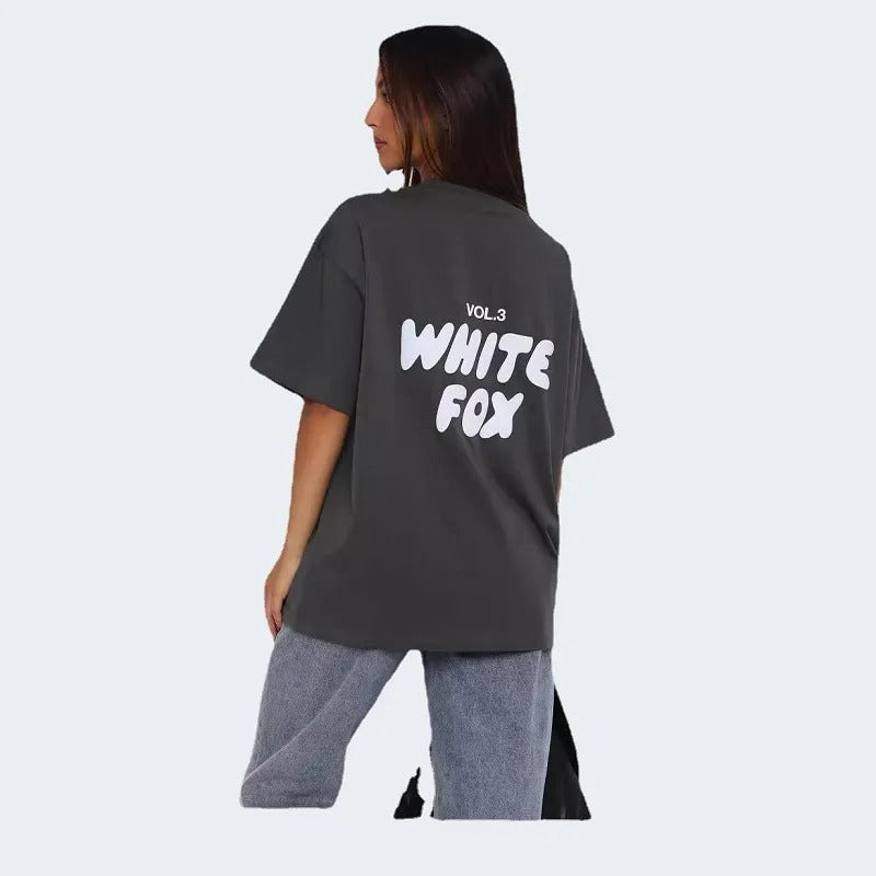 White Fox Summer Street Round Neck Letter Tshirts Short Sleeve Tops Mens Woman Fashion Tide Casual T-Shirt Short Sleeves Loose Comfortable