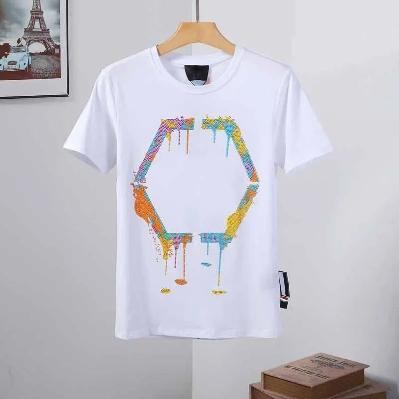 Summer Luxury High Quality T-shirt Letter Printed Round Neck Short Sleeve Black and White Men's Pure Cotton T-shirt