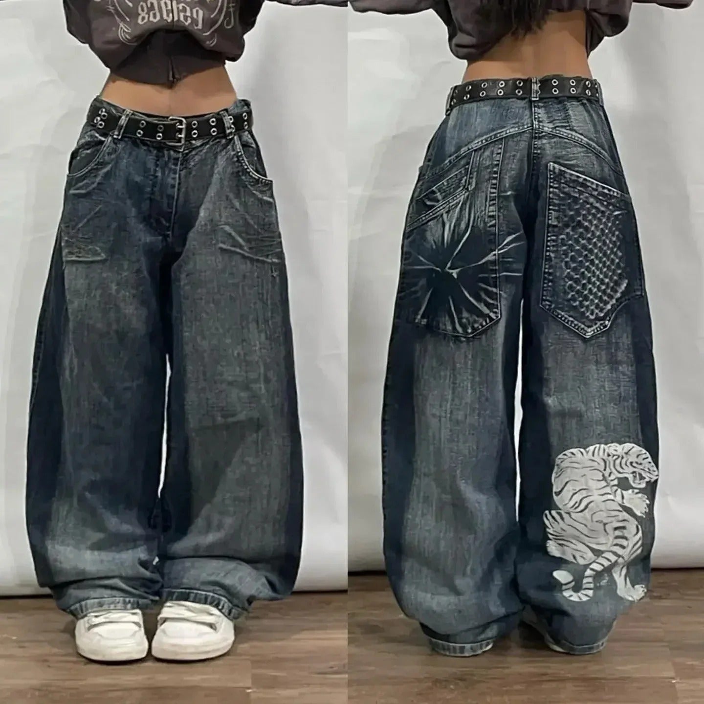 Y2K Baggy Jeans Womens New Multi-pocket Washed Vintage Jeans Harajuku Oversized Denim Pants High Waist Wide Leg Pants Trousers