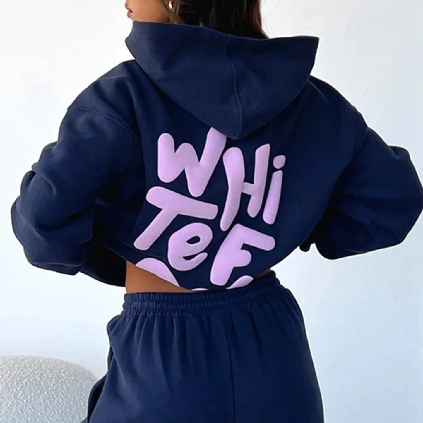 White Fox Letter Printed Two-piece Hooded Sportswear Set Hoodies and High Waist Short Pants Suit Spring Casual Loose Fashion Tracksuit