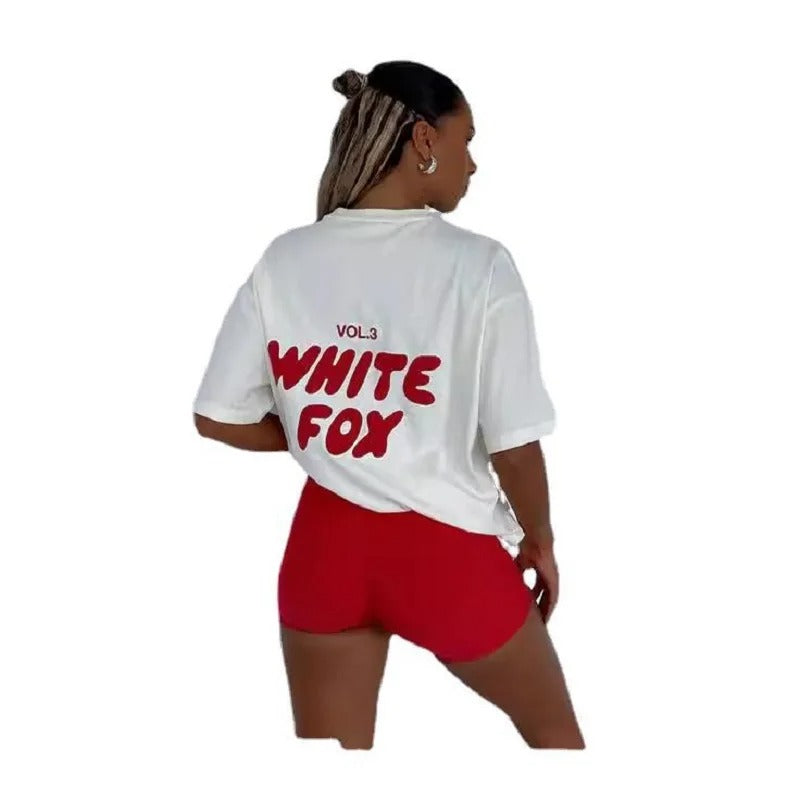 White Fox Summer Street Round Neck Letter Tshirts Short Sleeve Tops Mens Woman Fashion Tide Casual T-Shirt Short Sleeves Loose Comfortable