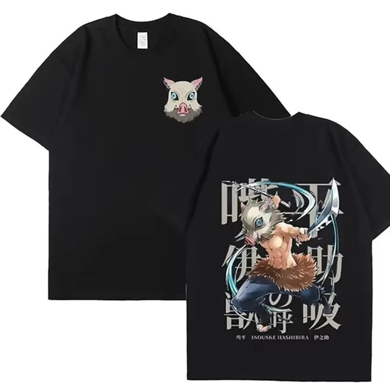 Oversized T Shirts Japanese Anime Demon Slayer Uzui Tengen Print T-shirt Funny Ninja Mice Muki Muki Gym Muscular Mouse