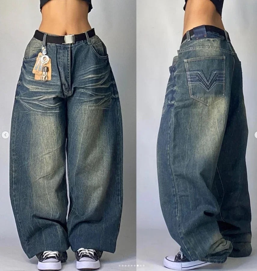 Y2K Baggy Jeans Womens New Multi-pocket Washed Vintage Jeans Harajuku Oversized Denim Pants High Waist Wide Leg Pants Trousers