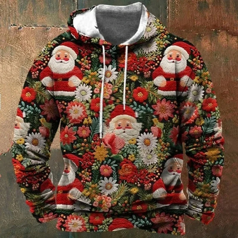 Funny Colourful Santa Claus 3D Print Hoodies For Men Clothes Fashion Cartoon Sweatshirt Xmas