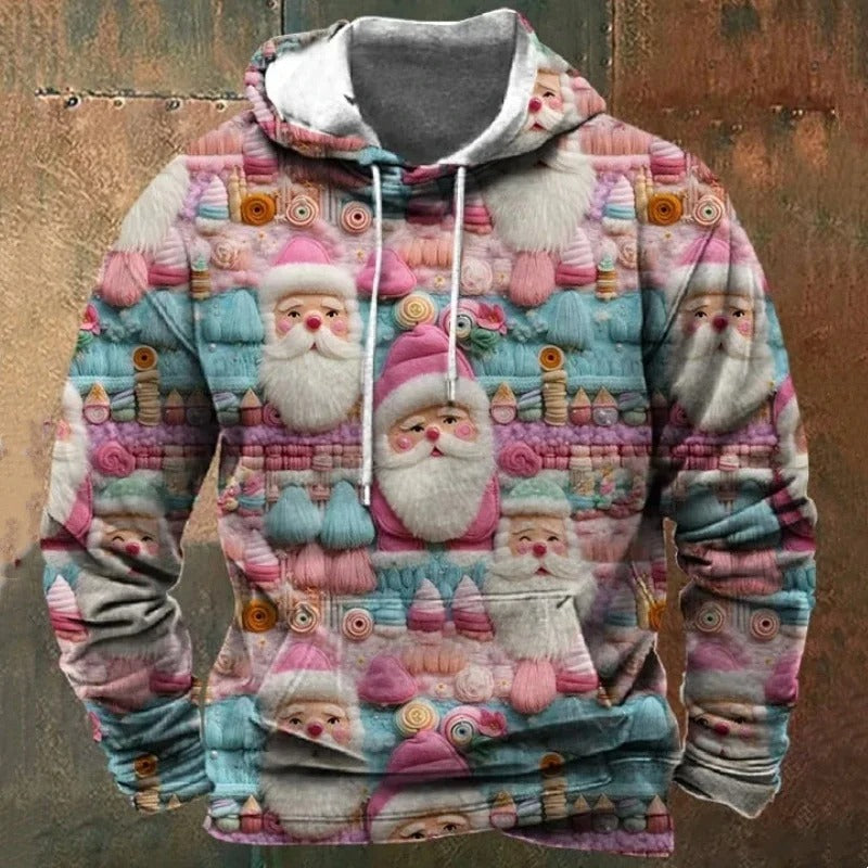 Funny Colourful Santa Claus 3D Print Hoodies For Men Clothes Fashion Cartoon Sweatshirt Xmas